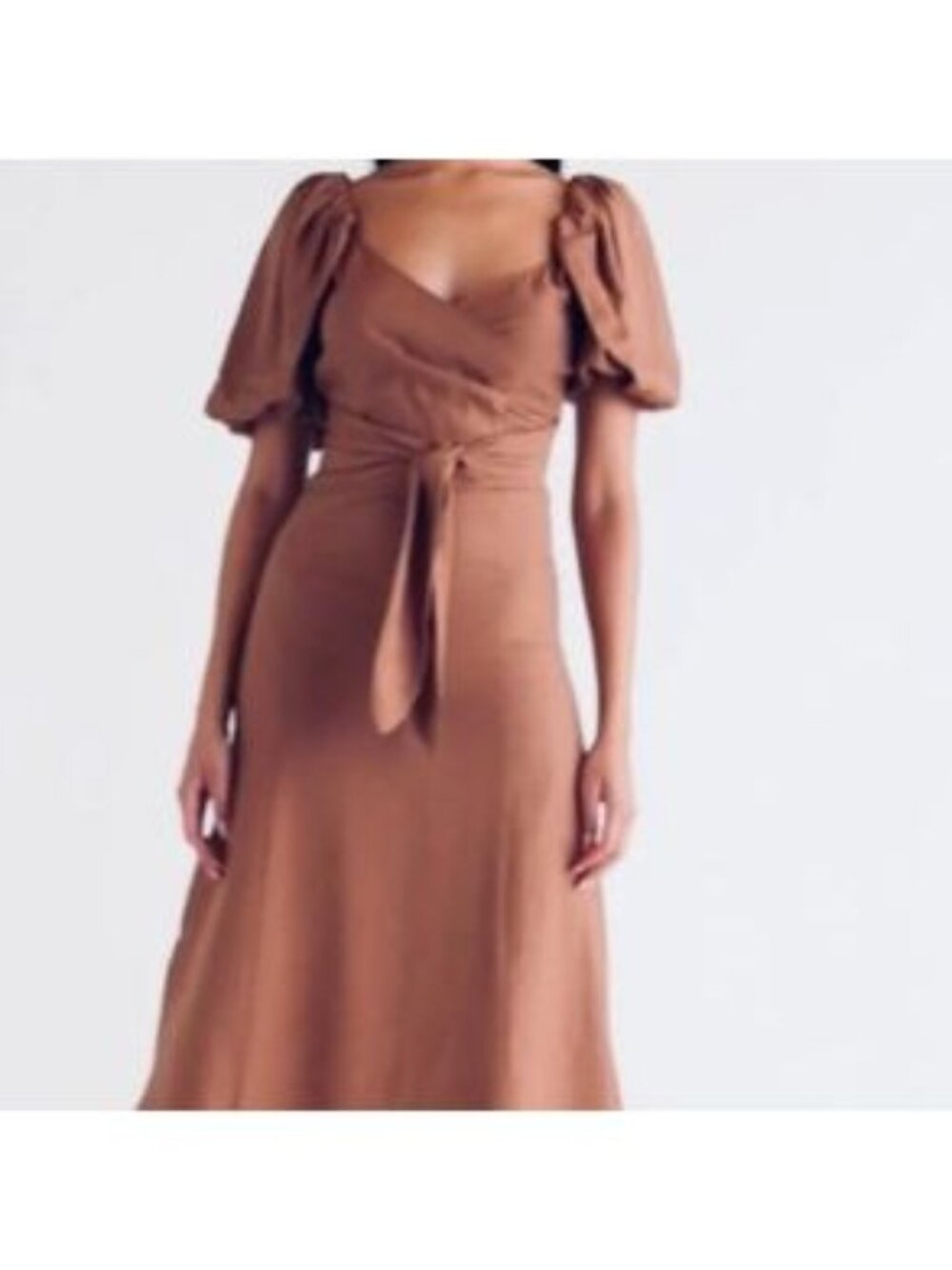 Zoe & Claire Brown Puff Sleeve Maxi Dress